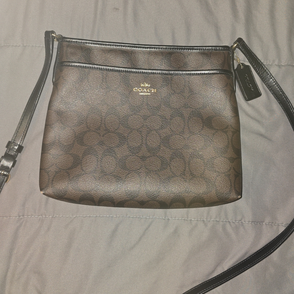 Coach Signature Brown and Black Crossbody Bag